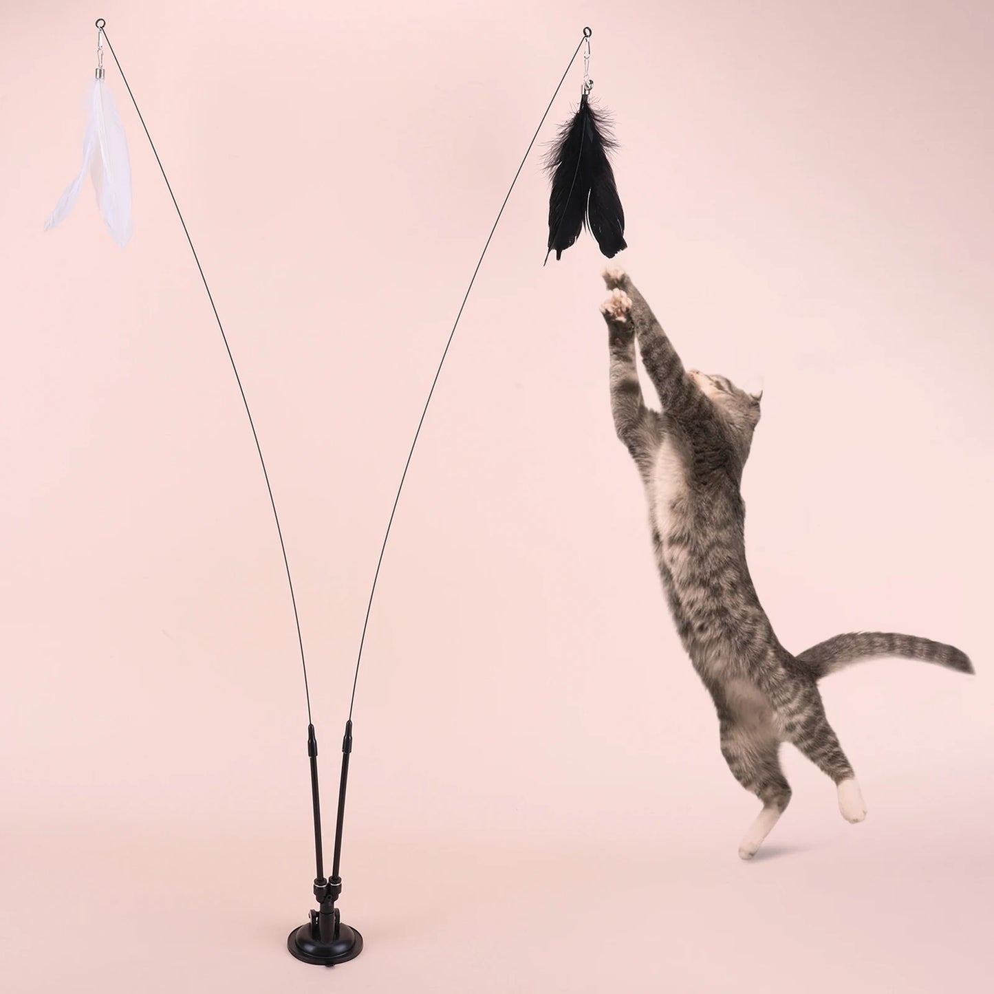 Pet Cat Toy Set Suction Cup Toy Set Double Headed Replacement Head Toy Suit Handfree Cat Toy Stick for Floor Glass Door Panel