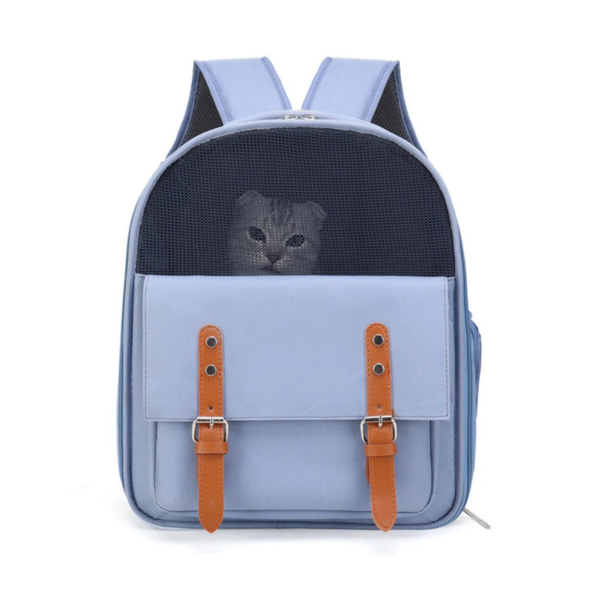 Portable Cat Carrier Backpack - Breathable Oxford & Mesh, Adjustable Straps 39x32x25cm (15.3x12.5x9.8in) for Vet/Travel
