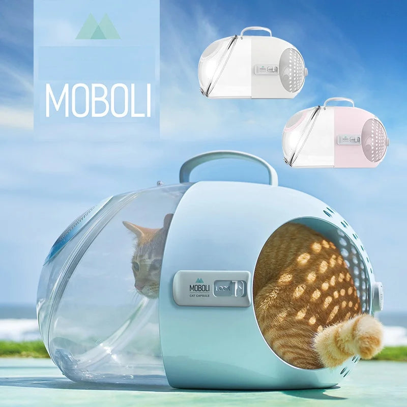Portable Capsule Cat Bag Two-way Switch Comfort Handle Transparent Breathable Large Capacity Space for Cat Small Size Dog Rabbit