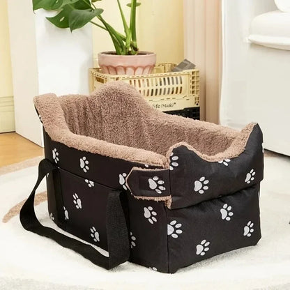 LETVIA Pet Car Carrier Center Console Dog Car Seat Portable Pet Safety Seat for Small Dogs Cats Pet Bed with Paw Print Design