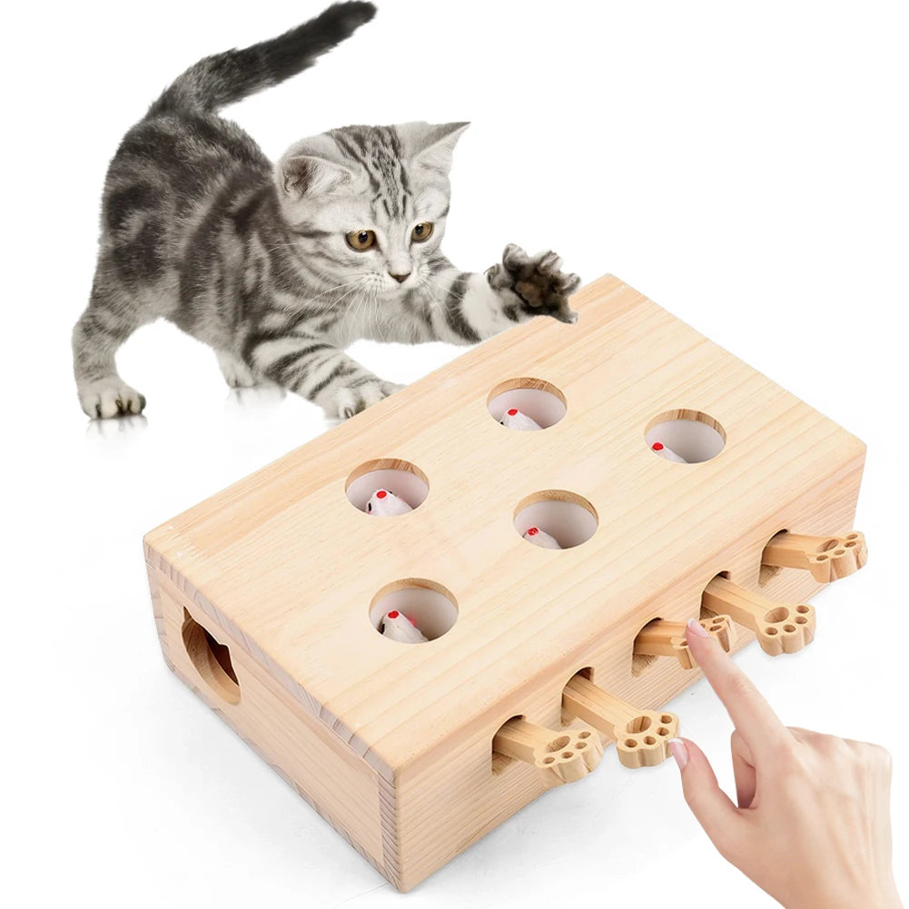 Wooden Whack-A-Mole Cat Toy Catch Mice Game Cat Enrichment Toys for Cats and Kittens