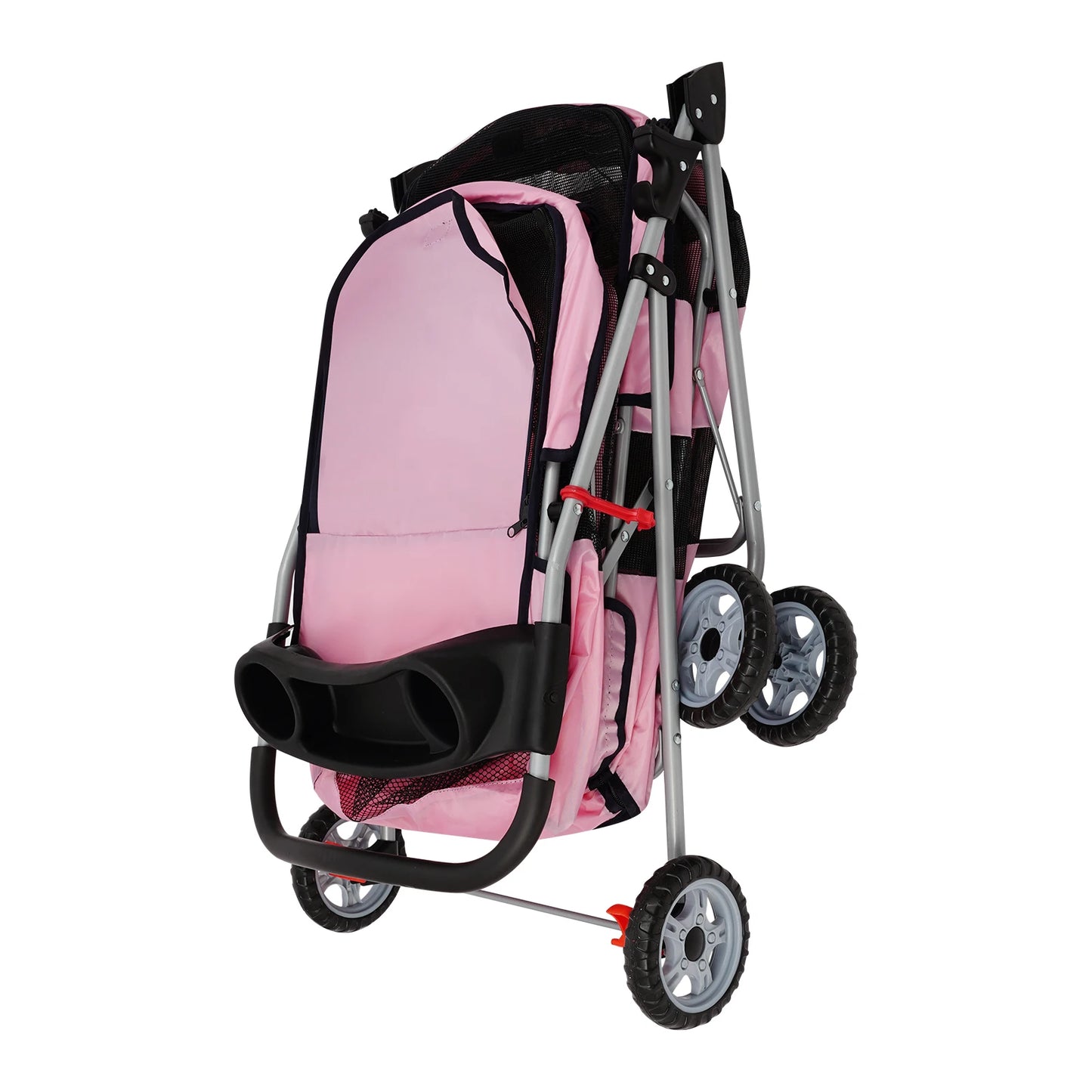 Double-layer Dogs Push Cart Foldable Cats Carrier Small to Medium Pet Stroller 55x69x101cm Pink/Black