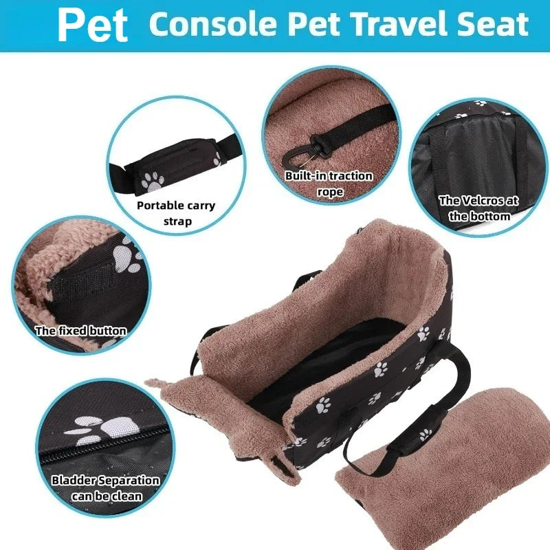 LETVIA Pet Car Carrier Center Console Dog Car Seat Portable Pet Safety Seat for Small Dogs Cats Pet Bed with Paw Print Design