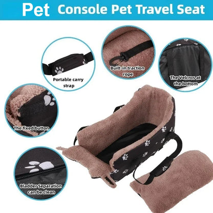 LETVIA Pet Car Carrier Center Console Dog Car Seat Portable Pet Safety Seat for Small Dogs Cats Pet Bed with Paw Print Design