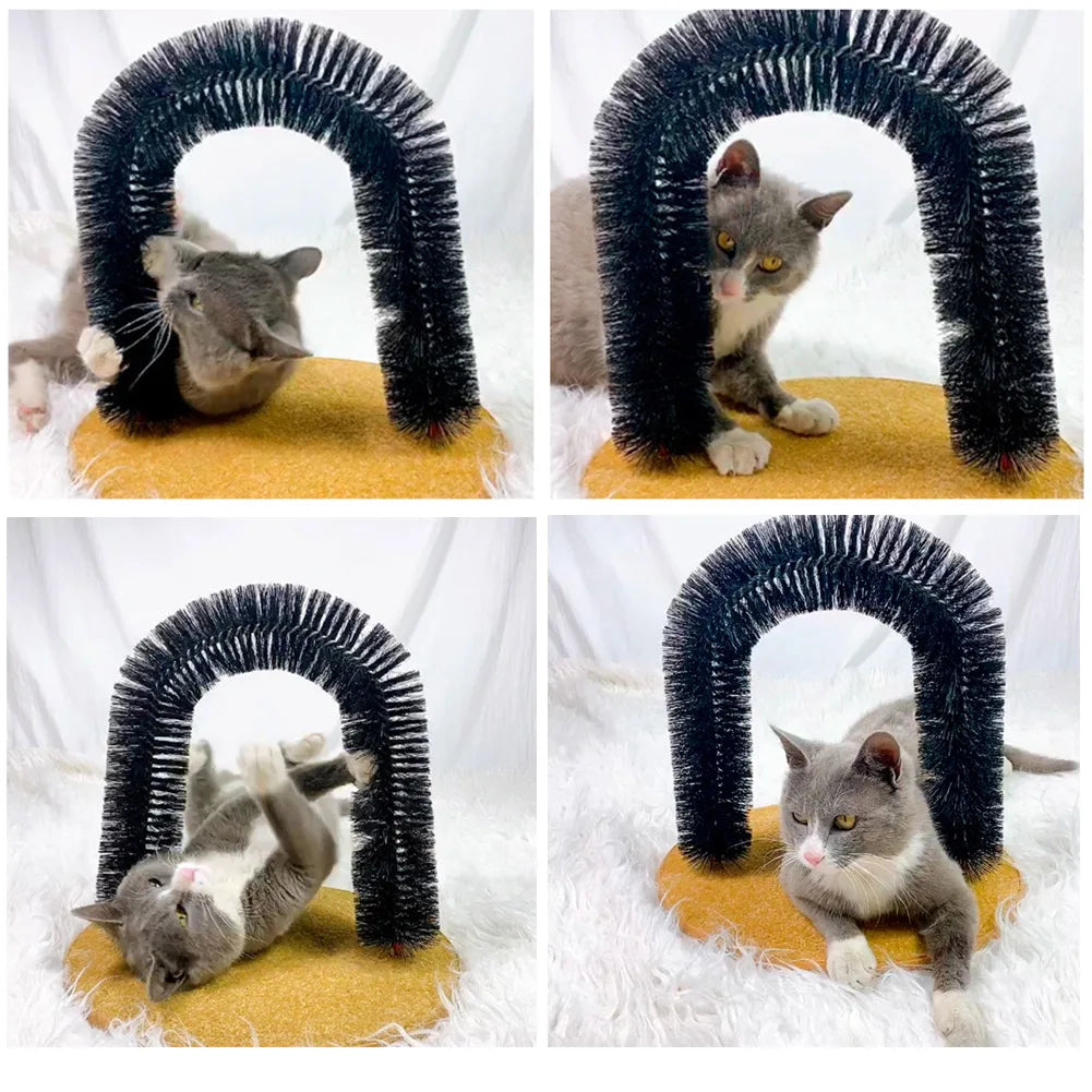 Cat Arch Self Groomer Massager Cat Grooming Brush Interactive Kitten Toys Cat Rubbing Post for Indoor Kitten & Small Dog