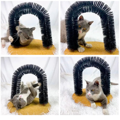 Cat Arch Self Groomer Massager Cat Grooming Brush Interactive Kitten Toys Cat Rubbing Post for Indoor Kitten & Small Dog