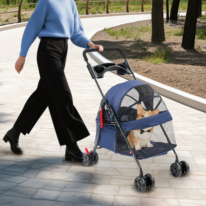 Breathable Pet Dog Cat Stroller Travel Carrier Strolling Cart Cat Dog Pushchair Lightweight Folding with Wheels and Rain Cover