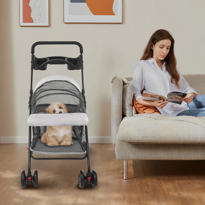Breathable Pet Dog Cat Stroller Travel Carrier Strolling Cart Cat Dog Pushchair Lightweight Folding with Wheels and Rain Cover