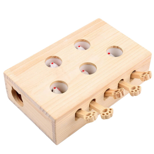Wooden Whack-A-Mole Cat Toy Catch Mice Game Cat Enrichment Toys for Cats and Kittens