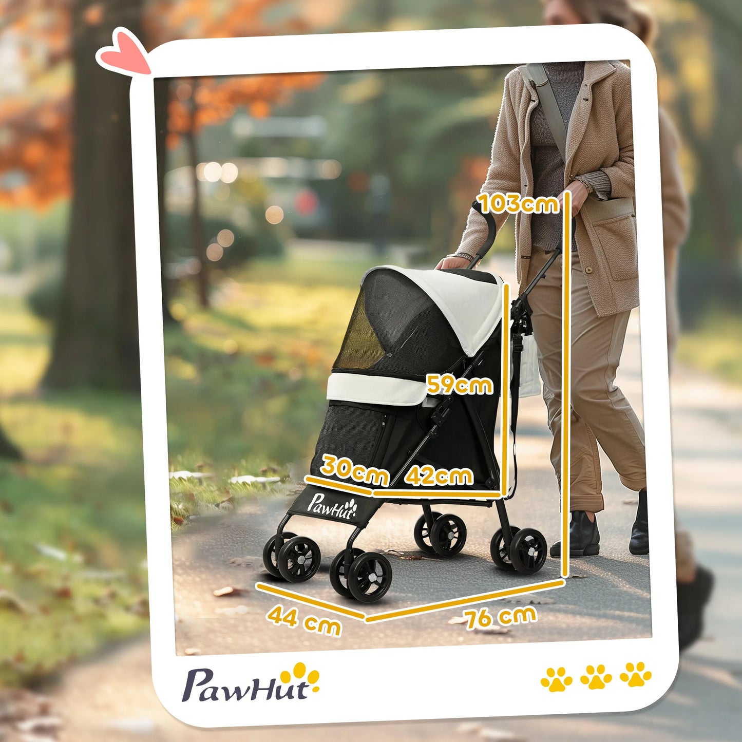 Pawhut Stroller for Small Dogs with Cream Umbrella Structure