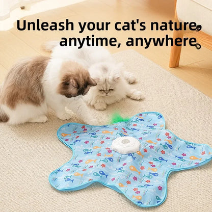 Cat Toys Interactive Hide and Seek Cat Toy with Mouse Squeaky Motion Activated Moving Concealed Feathers Kitten Teaser Toy