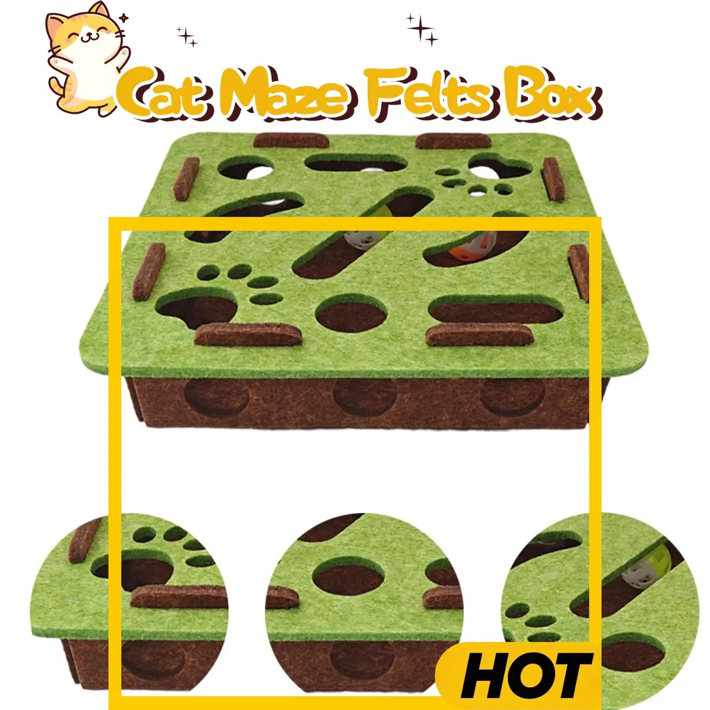 Compact Cat Maze Felt Box with Bell Ball Multifunctional Scratching Pad Toy House Interactive Puzzle Toy for Indoor Kittens Cats