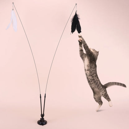 Pet Cat Toy Set Suction Cup Toy Set Double Headed Replacement Head Toy Suit Handfree Cat Toy Stick for Floor Glass Door Panel