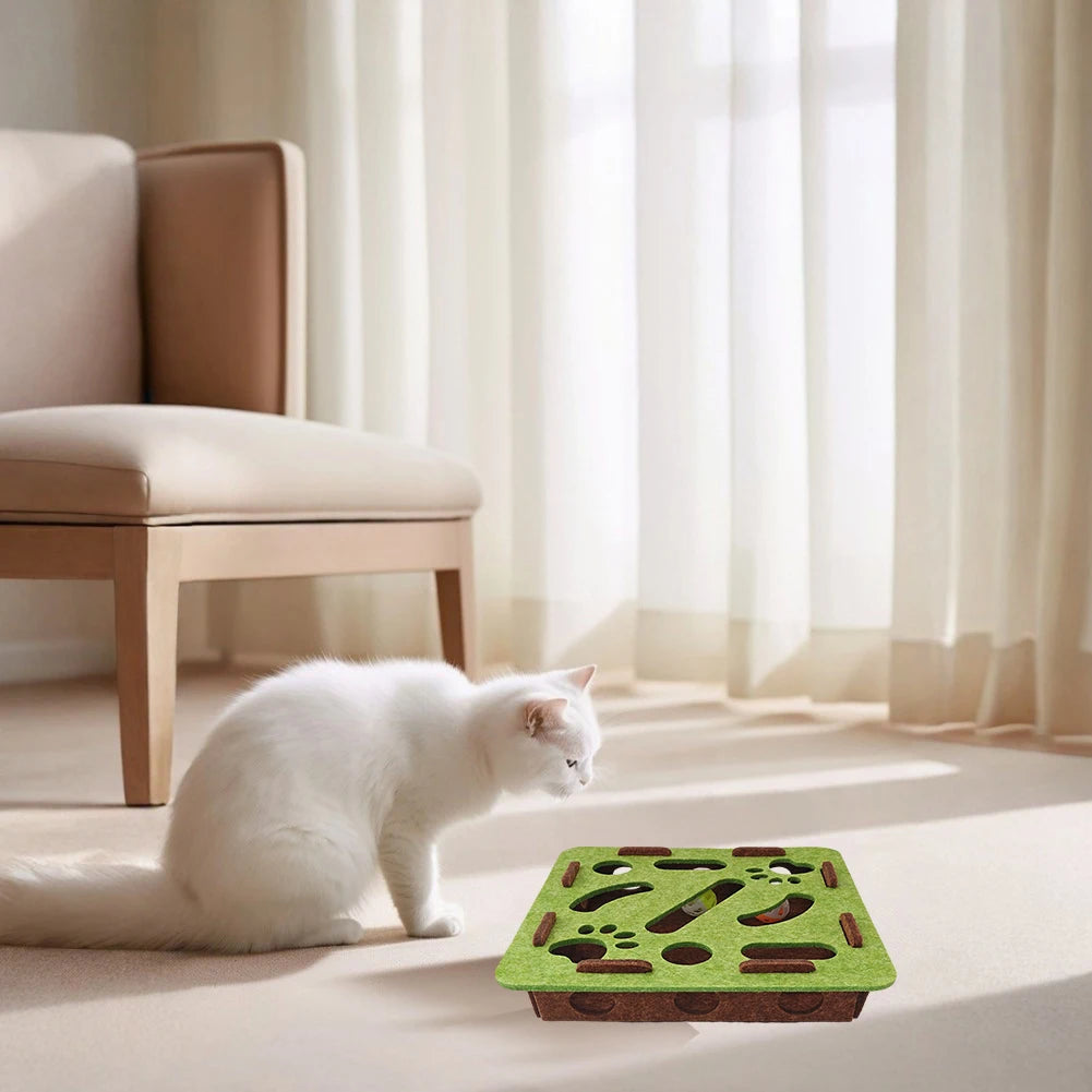 Compact Cat Maze Felt Box with Bell Ball Multifunctional Scratching Pad Toy House Interactive Puzzle Toy for Indoor Kittens Cats