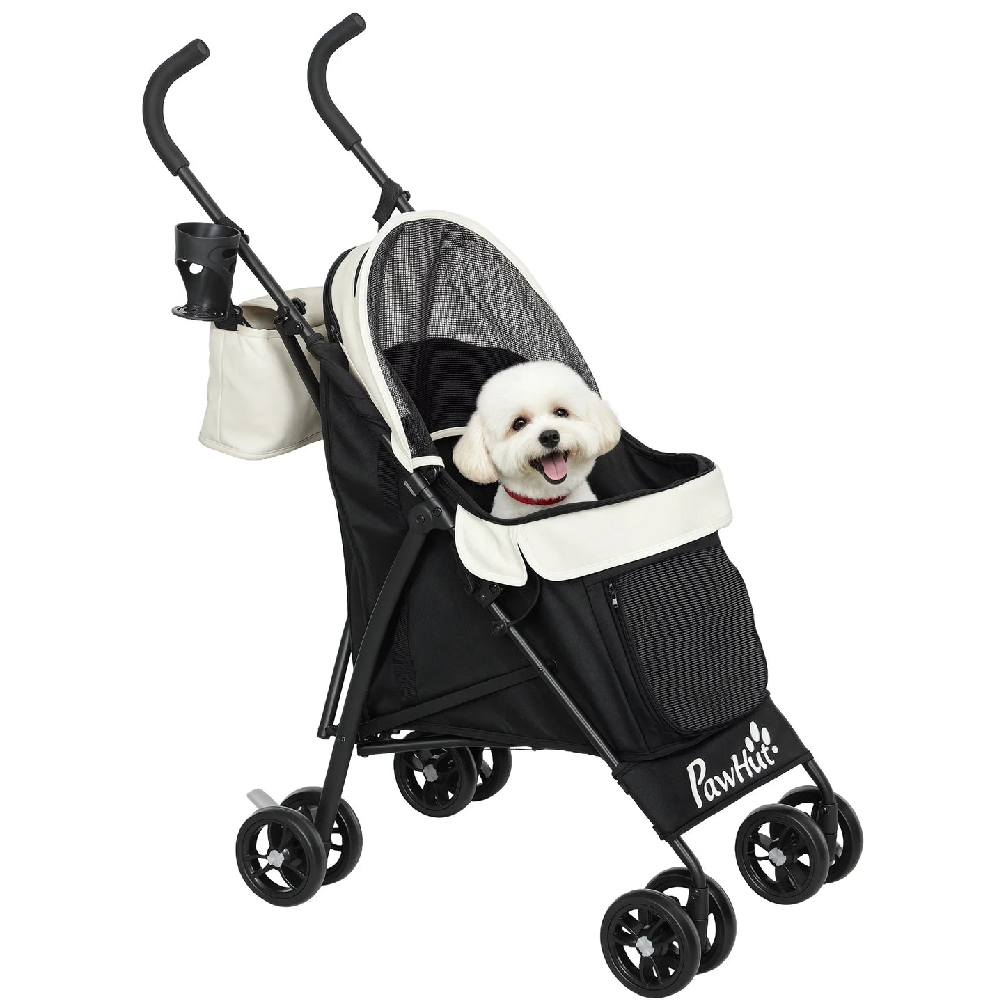 Pawhut Stroller for Small Dogs with Cream Umbrella Structure