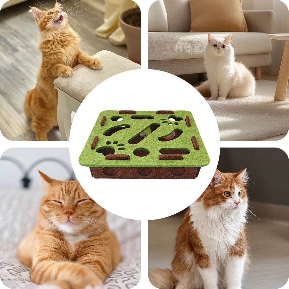 Compact Cat Maze Felt Box with Bell Ball Multifunctional Scratching Pad Toy House Interactive Puzzle Toy for Indoor Kittens Cats