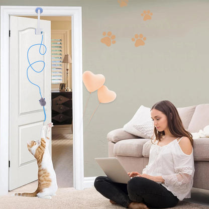 Teaser Electronic Self Play Feather Cat String Toy with 3 Catnip Mice Independent Play Hanging Door Cat Toys for Indoor Cats