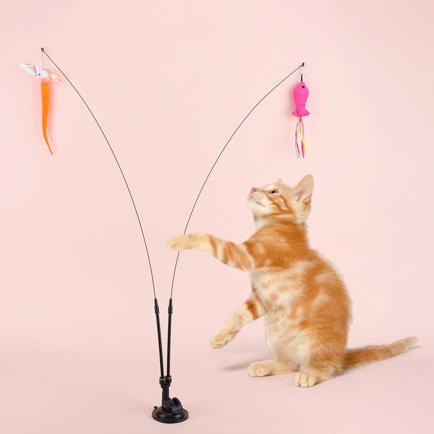 Pet Cat Toy Set Suction Cup Toy Set Double Headed Replacement Head Toy Suit Handfree Cat Toy Stick for Floor Glass Door Panel