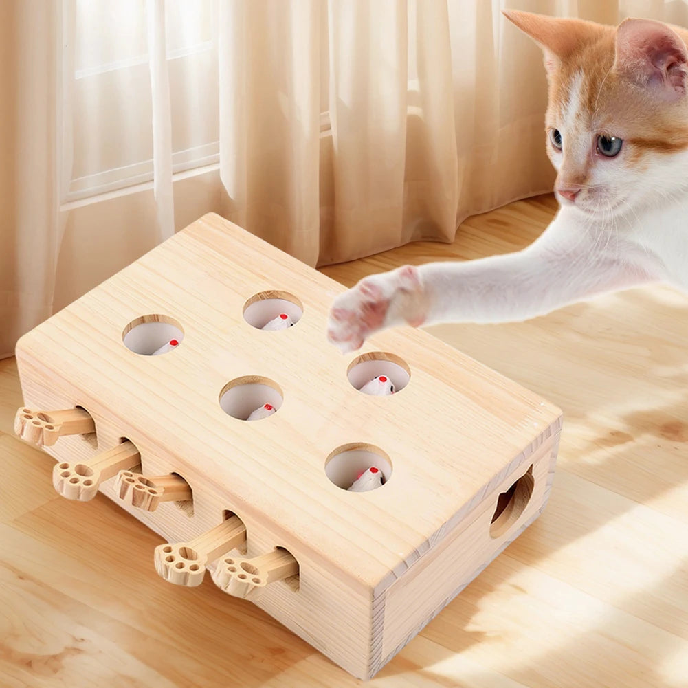 Wooden Whack-A-Mole Cat Toy Catch Mice Game Cat Enrichment Toys for Cats and Kittens