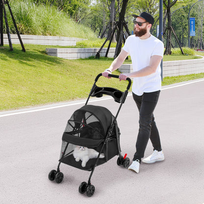 Breathable Pet Dog Cat Stroller Travel Carrier Strolling Cart Cat Dog Pushchair Lightweight Folding with Wheels and Rain Cover