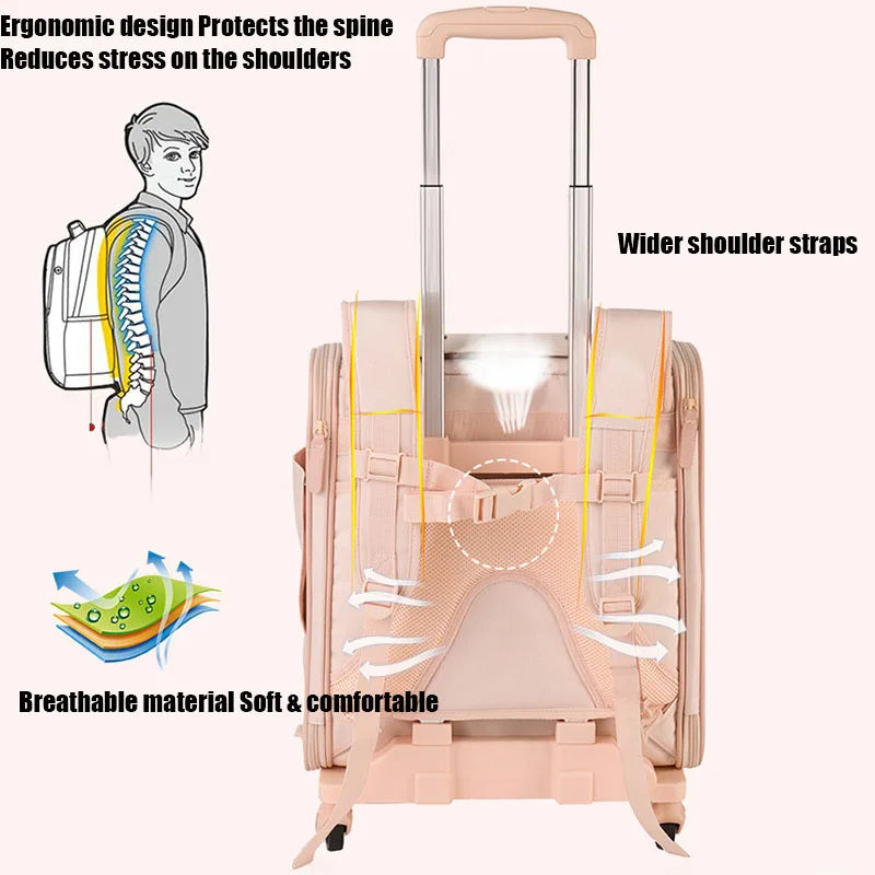 PARKER 3-in-1 Pet Trolley Bag Waterproof Oxford Cloth Cat Backpack Portable Foldable Lightweight Pet Trolley Case Pet Travel Bag