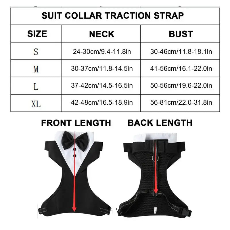 Dogs Tuxedo Wedding Party Suit Dog Formal Tuxedo with Bow Tie and Traction Rope Dog Outfit Wedding Attire Dog Tuxedo for Puppy