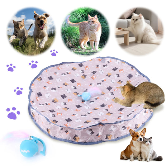 Motion Activate Chirping Cat Toy Ball Fast Rolling in Pouch Mouse Catching Game Reusable for Pet Hide and Seek Game Accessories