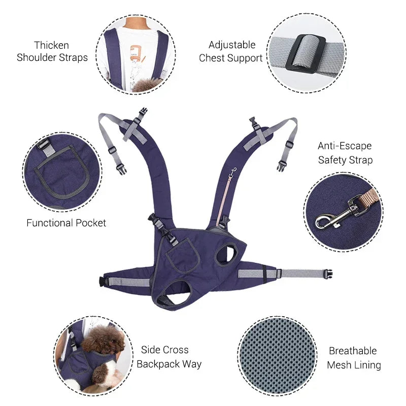 Backpack for Dogs Outdoor Dog Carrier for Riding Walking Front Pack Back and Waist Protective Breathable Easy-Fit Pet Travel Bag