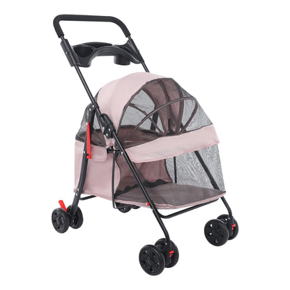 Breathable Pet Dog Cat Stroller Travel Carrier Strolling Cart Cat Dog Pushchair Lightweight Folding with Wheels and Rain Cover
