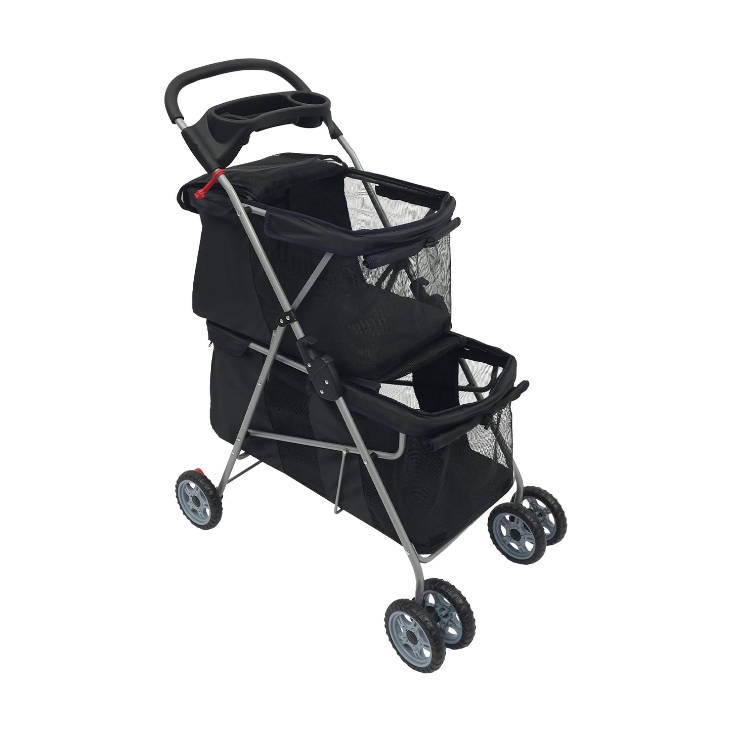 Double-layer Dogs Push Cart Foldable Cats Carrier Small to Medium Pet Stroller 55x69x101cm Pink/Black