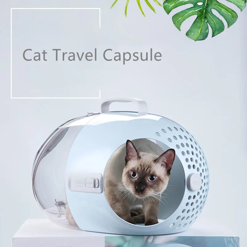 Portable Capsule Cat Bag Two-way Switch Comfort Handle Transparent Breathable Large Capacity Space for Cat Small Size Dog Rabbit