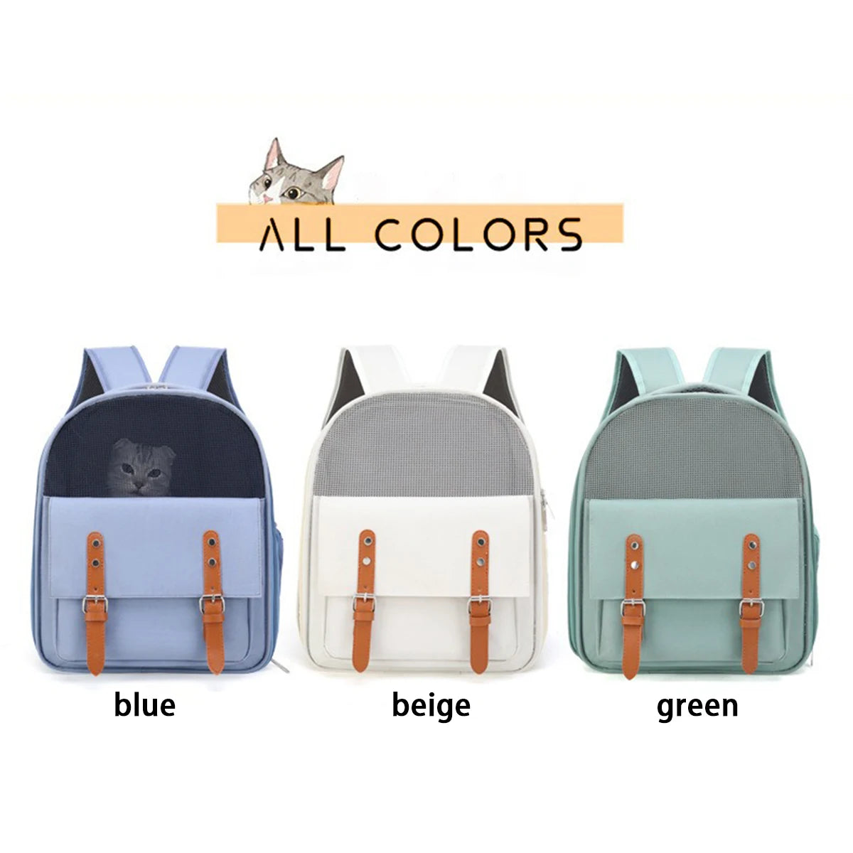 Portable Cat Carrier Backpack - Breathable Oxford & Mesh, Adjustable Straps 39x32x25cm (15.3x12.5x9.8in) for Vet/Travel