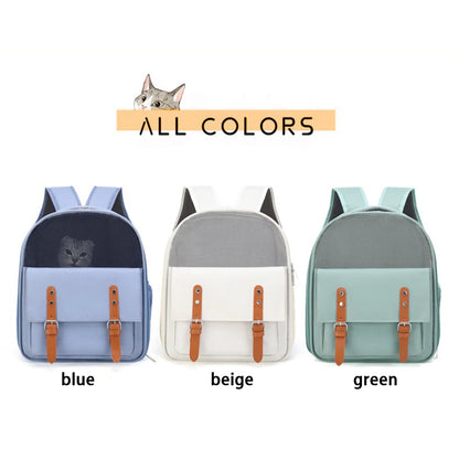 Portable Cat Carrier Backpack - Breathable Oxford & Mesh, Adjustable Straps 39x32x25cm (15.3x12.5x9.8in) for Vet/Travel