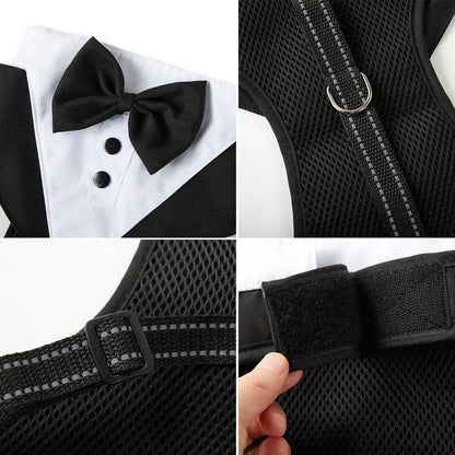 Dogs Tuxedo Wedding Party Suit Dog Formal Tuxedo with Bow Tie and Traction Rope Dog Outfit Wedding Attire Dog Tuxedo for Puppy