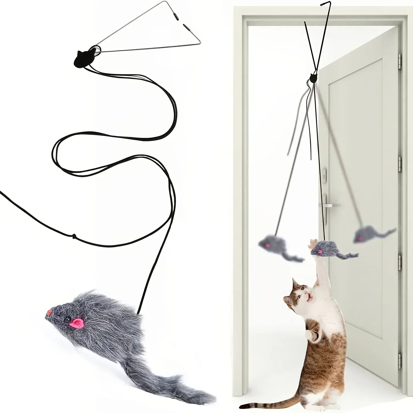 Cat Toy Rope Mouse Play Supplies, Hanging Retractable Cat Catching Mouse Toy, Funny Door Hanging Bouncing Mouse