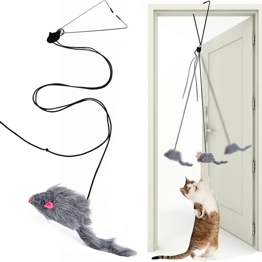 Cat Toy Rope Mouse Play Supplies, Hanging Retractable Cat Catching Mouse Toy, Funny Door Hanging Bouncing Mouse