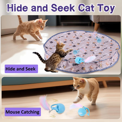 Motion Activate Chirping Cat Toy Ball Fast Rolling in Pouch Mouse Catching Game Reusable for Pet Hide and Seek Game Accessories