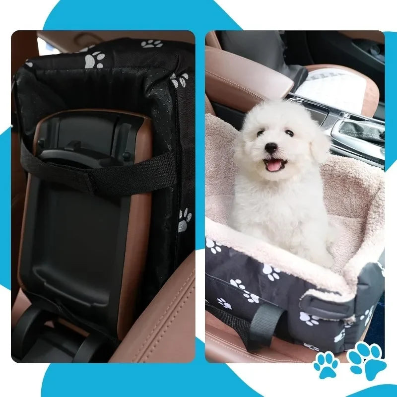 LETVIA Pet Car Carrier Center Console Dog Car Seat Portable Pet Safety Seat for Small Dogs Cats Pet Bed with Paw Print Design