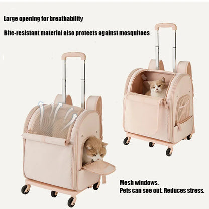 PARKER 3-in-1 Pet Trolley Bag Waterproof Oxford Cloth Cat Backpack Portable Foldable Lightweight Pet Trolley Case Pet Travel Bag