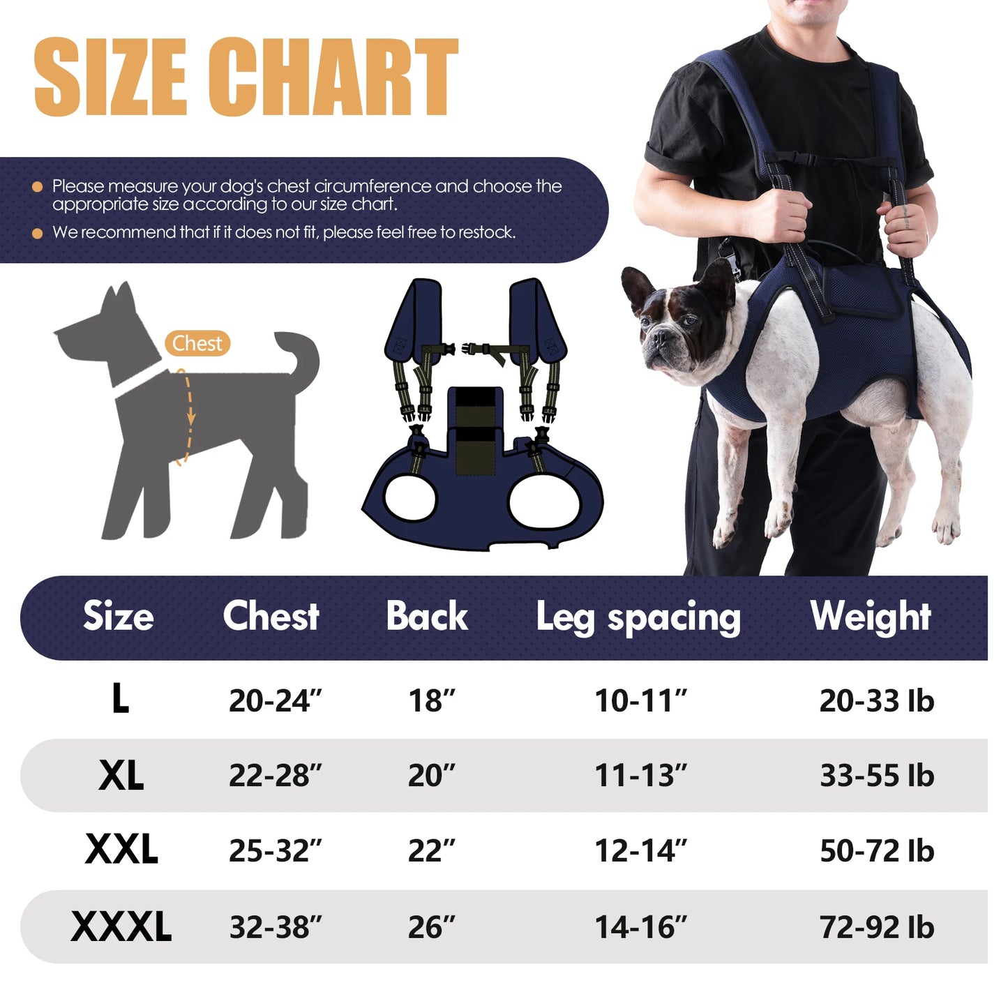 Dog Lift Harness for Large Dogs-Full Body Dog Sling Carrier with Adjustable Straps & Control Handle, Breathable Support Backpack