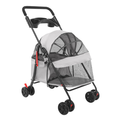 Breathable Pet Dog Cat Stroller Travel Carrier Strolling Cart Cat Dog Pushchair Lightweight Folding with Wheels and Rain Cover