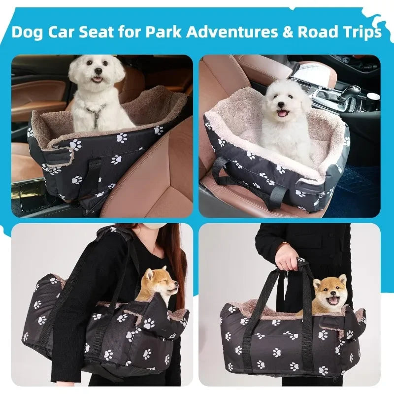 LETVIA Pet Car Carrier Center Console Dog Car Seat Portable Pet Safety Seat for Small Dogs Cats Pet Bed with Paw Print Design