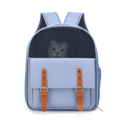 Portable Cat Carrier Backpack - Breathable Oxford & Mesh, Adjustable Straps 39x32x25cm (15.3x12.5x9.8in) for Vet/Travel
