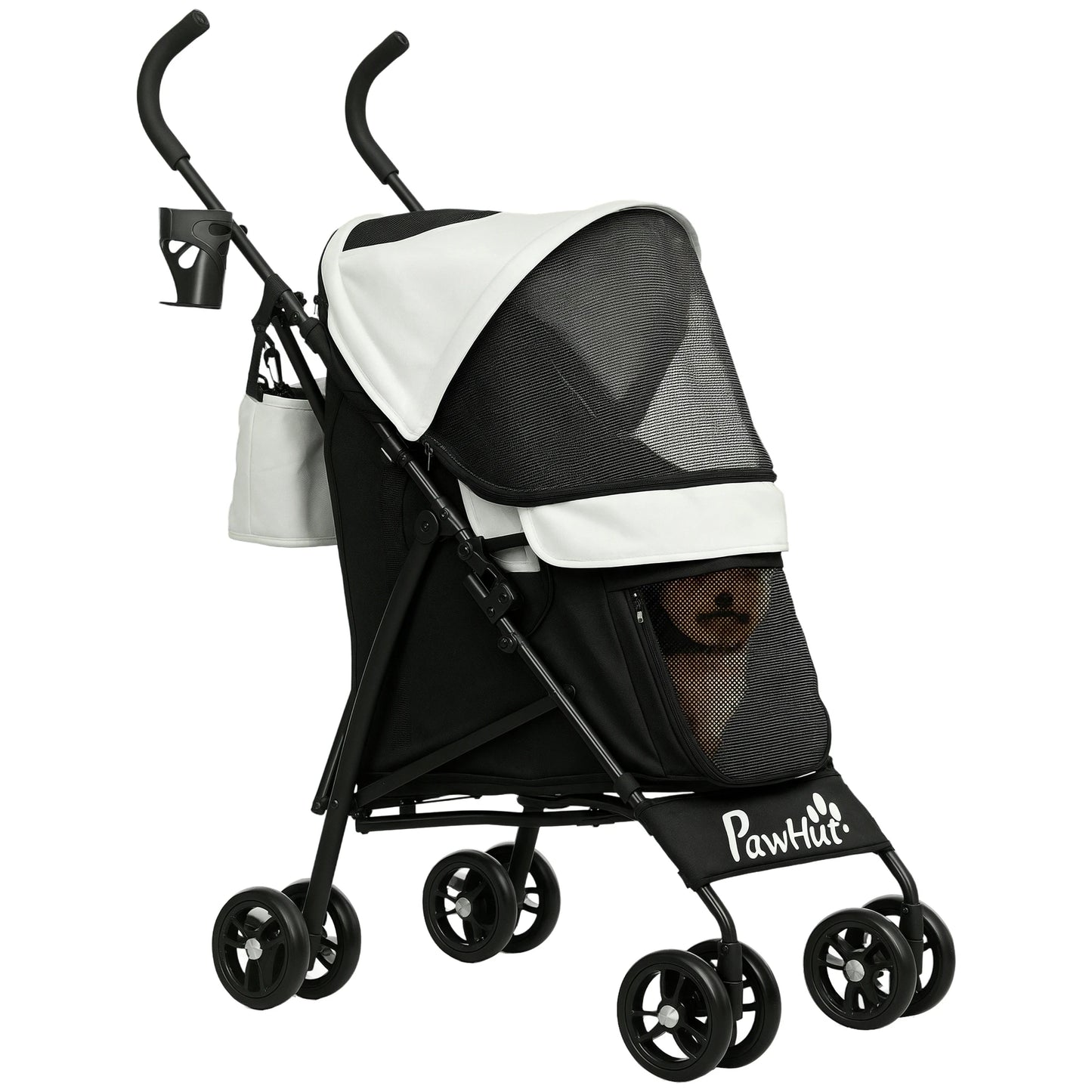 Pawhut Stroller for Small Dogs with Cream Umbrella Structure