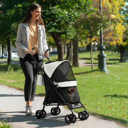 Pawhut Stroller for Small Dogs with Cream Umbrella Structure