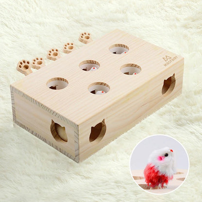 Wooden Whack-A-Mole Cat Toy Catch Mice Game Cat Enrichment Toys for Cats and Kittens