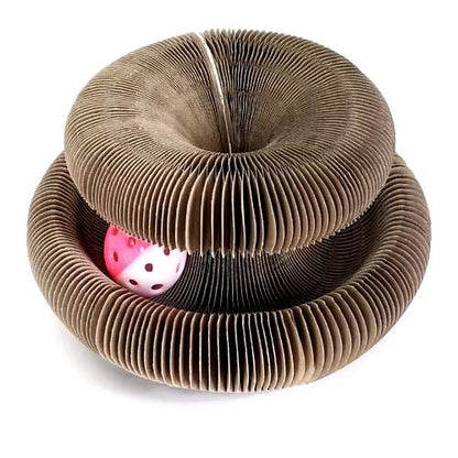 Cat Scratcher - Magic Organ Board - Corrugated Cardboard - Interactive Toy with Ball - Foldable and Modular - Environmentally Friendly