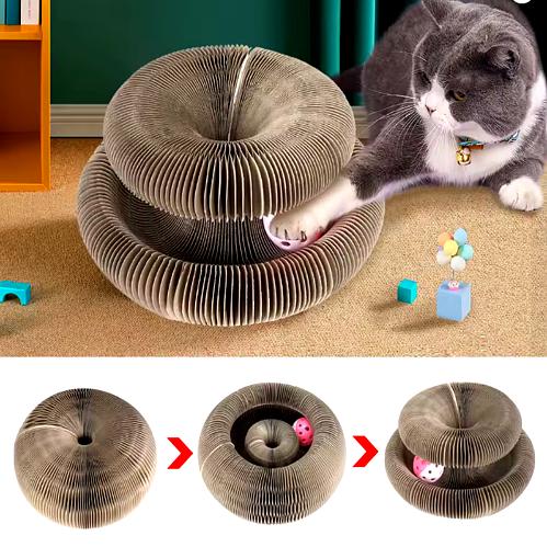Cat Scratcher - Magic Organ Board - Corrugated Cardboard - Interactive Toy with Ball - Foldable and Modular - Environmentally Friendly